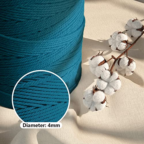 Image of ZUEXT Macrame Cord, Peacock Blue, 4mm x 547yds Cotton String Macrame Yarn | Natural Handmade, 4 Strands Twisted Cotton Rope, for Craft Wall Hanging Weaving Tapestry Dream Catchers Hanger DIY Gift, 500m