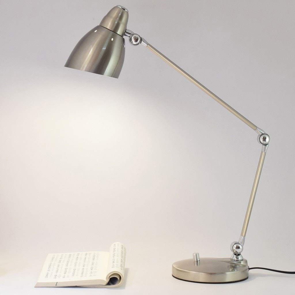 Tischleuchte Schwinge Metall Tischlampe 7 Watt Einstellbare DREI Farben Arbeitslampe Student Office Leselampe Augenschutz Tischlampe Nachttischlampe (Color : Silver)