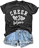 Cheer Mom Shirt for Women Letter Print Casual Short Sleeve Tee Tops Game Day T-Shirt Sports Mama Life Gifts-Dark Grey1 M