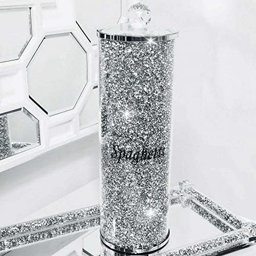 Biznest LATEST Sliver Crushed Diamond Glass SPAGHETTI JAR Crystal Storage Round Tall