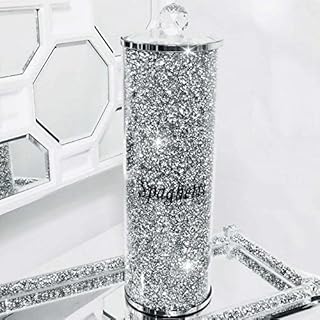 Biznest LATEST Sliver Crushed Diamond Glass SPAGHETTI JAR Crystal Storage Round Tall