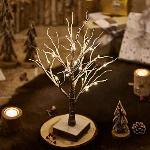 Hairui HR-LLT024-SBT-18IN-B Lighted Tabletop Artificial Small Tree Snow Dusted 24 Led 18In Battery Operated thumb #1