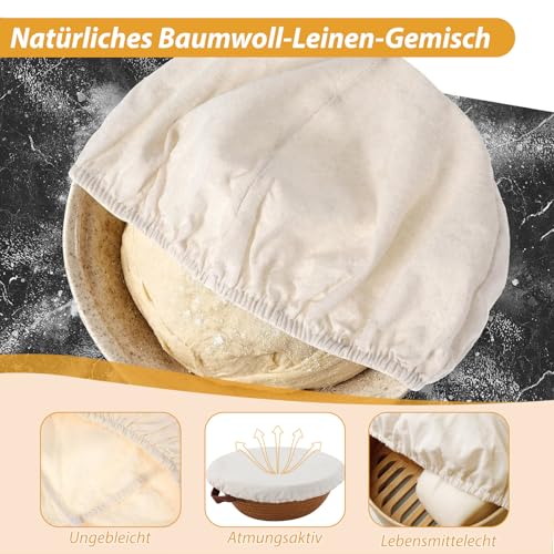 RDTOK 2 Stück Leinentuch Brot Backen 25cm, Bäckerleinen für Gärkörbchen Rund, Teigtuch für Gärkorb & Teigzubereitung, Natürliches Baumwolle Leinentuch für Gärkorb, Brot Backen Zubehör für Sauerteig
