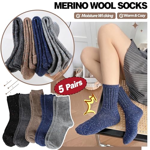 Image of Sandsuced 5 Pack Merino Wool Boot Hiking Socks for Women Warm Winter Thick Thermal Cozy Work Soft Ladies Socks