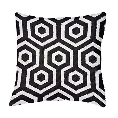 Coussin sequin paillettes noir avec motif géométrique hexagone rétro 70's