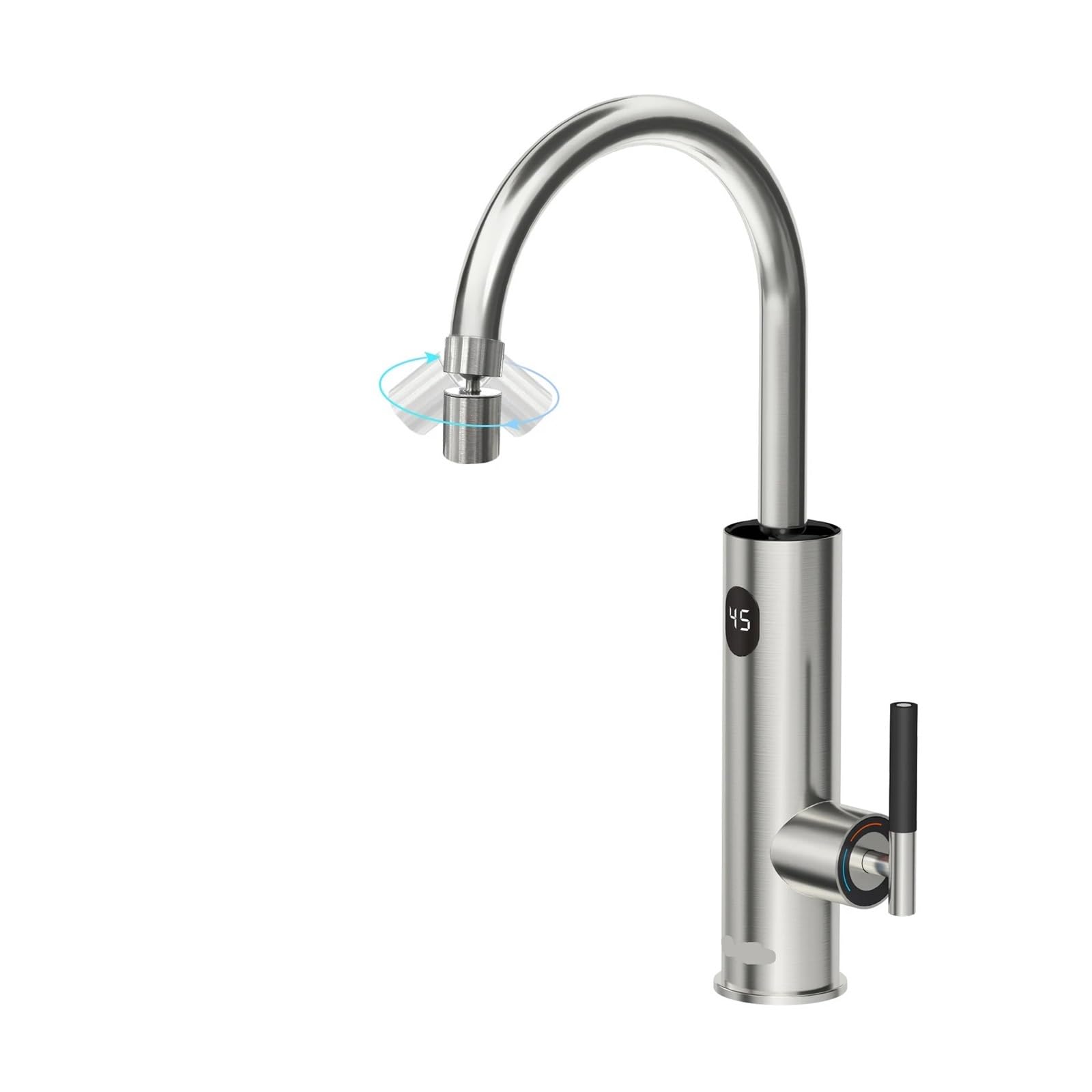 QHQQXN Grifo de Agua Caliente instantáneo, Grifo eléctrico de con Boquilla Flexible, caño de Acero Inoxidable, Accesorio para Fregadero de Cocina de Calentamiento rápido, diseño Plateado Moderno para