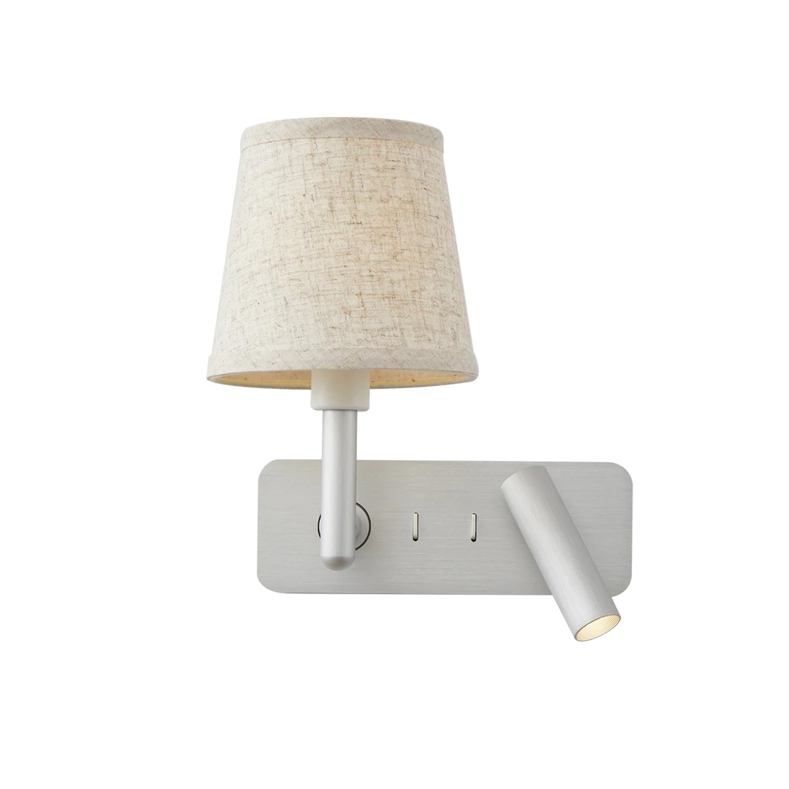HPTHLY Led Luxury Bedside Reading Light Fixture E27/E26 Bulb Adjustable Angle Wall Lamp Spotlight Dual Switch Fabric Lampshade,Simple (Silver)
