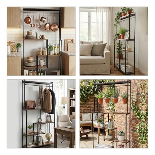 Image of ORILEY RectiQuad 4 Tier Wooden Plant Stand with Rectangular Base Indoor Multiple Flower Pot Holder Wood Display Racks for Home Potted Plants and Flowers Balcony & Garden (Pack of 1)
