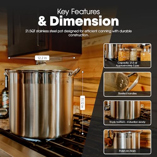 GasOne Canning Pot with Canning Supplies, Lid, Funnel, Jar Tongs, Magnetic Lid Lifter, Bottle Opener – Stainless Steel Canner with Riveted Handles, Induction Ready Tri-Ply Bottom - Image 4
