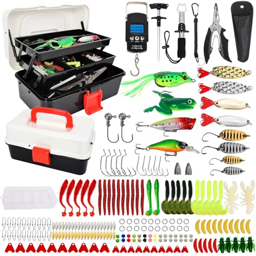 213 Pièces Kit de Pêche,Matériel de Pêche,Equipement Peche,Accessoires de Peche avec Leurres,Hameçon,Plomb,Pince,etc,Cadeau Homme