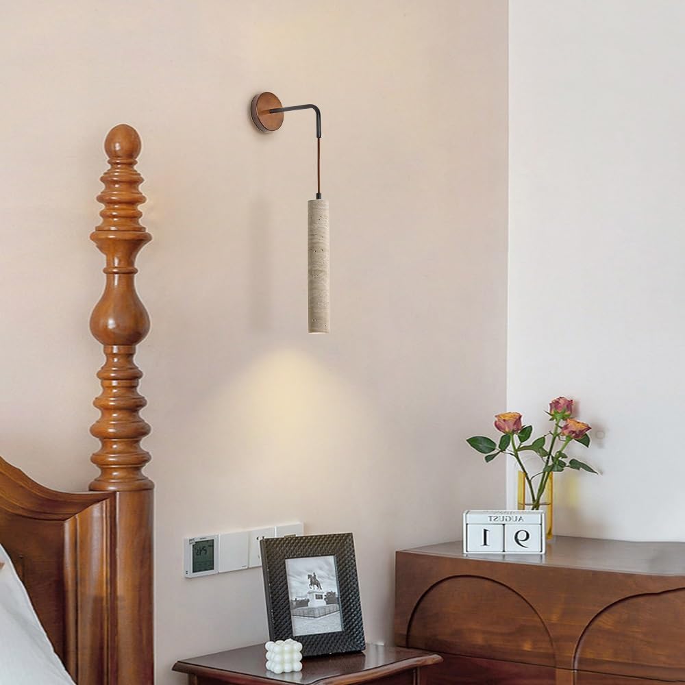 Aplique de Pared Ultrafino de Tubo Largo, lámpara de Pared de travertino Natural, luz de Pared Regulable en Altura, lámparas de Flauta de Piedra, Casquillo GU10, Luces Minimalistas