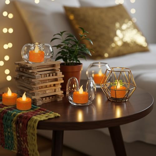 Image of FURORA LIGHTING Orange Glitter Flameless Tealights - 1.45 inch W x 1.57 inch H, 12-Pack, Batteries Included