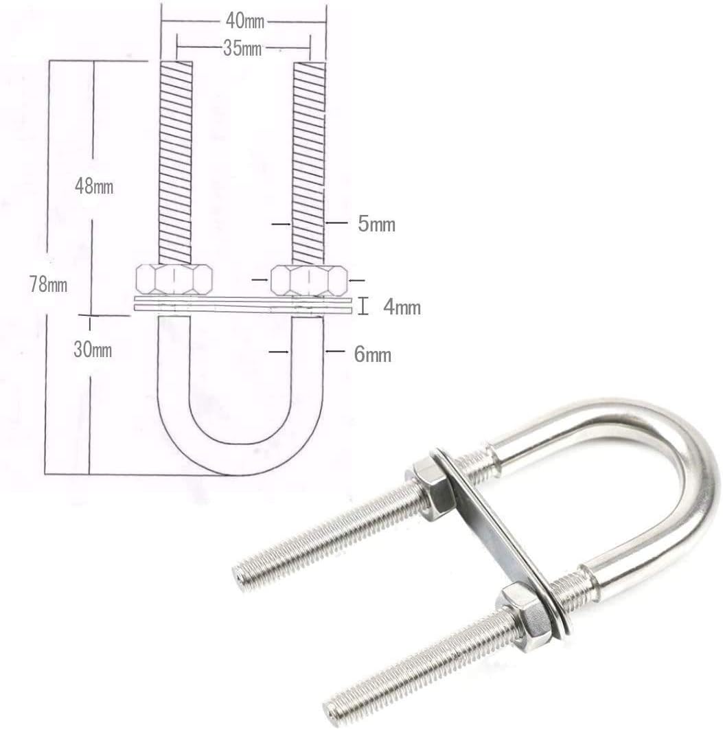 JZK 4 x Stainless Steel U Bolt Set M5x78 Oval Round UBolts with nut