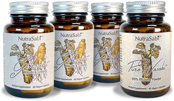 NutraSabi® Plant-Powered Vitality Bundle - Save $90 w/ 3 Jars GinSabi® Ginseng & Wasabi Rhizome and 1 Jar PureSabi® Wasabi Rhizome Capsules – Vegan Adaptogen Formula – Plant-Based Vitality Supplement