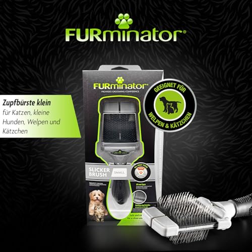 FURminator Zupfbürste Größe S - kleine Bürste mit sanften Edelstahlborsten für Katzen, kleine Hunde, Welpen und Kätzchen