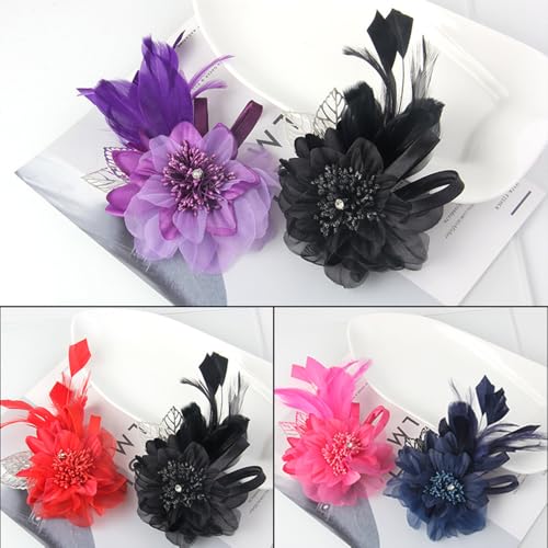 Image of Extra Large Flower Brooches for Women Lapel Pins Dainty Fabric Brooches Big Camellia Lady Flower Fascinator Hatpin Hair Clip for Wedding Prom Party Dance Banquet Ceremony Clothes Accessories Jewelry