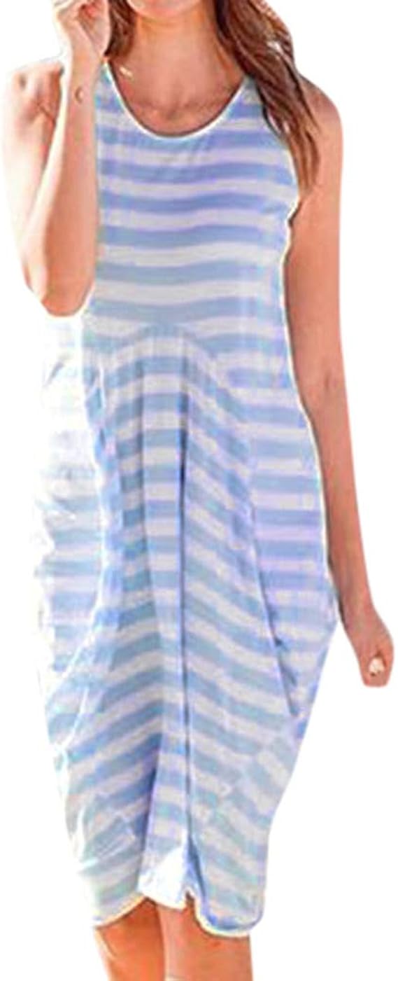 Sommerkleid Mit Streifen - Leichtes Midikleid Mit Ärmeln Und Beinschlitz