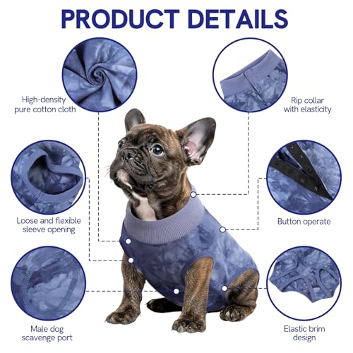 Image of SAWMONG Recovery Suit for Dogs Female Male, Cotton Breathable Dog Onesie After Surgery Spay Neuter, Professional Pet Surgical Suit, Substitute E-Collar Cone (Tie-dye Blue, XL)