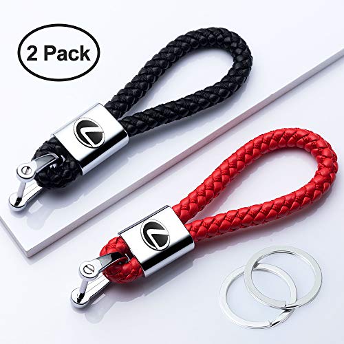 HEY KAULOR 2Pack Genuine Leather Car Logo Keychain Suit for Lexus 2018 NX300h 2018-2013 ES350 GS350 2016-2013 GS300h GS450h Key Chain Keyring Family Present for Man and Woman,Black and Red
