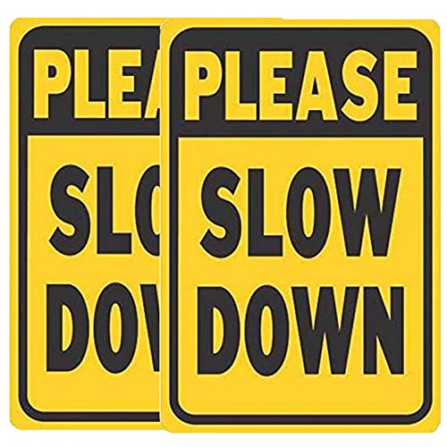 YOMIA Metal Yard Tin Signs Please Slow Down Sign 8 x 12  2Pcs Aluminum Metal Sign UV Protected, Easy to Mount, Weather Fade Resistant, Long Lasting