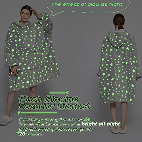 Image of KFUBUO Wearable Blanket Hoodie for Adults With Pocket Glow in the Dark | Sherpa, Fuzzy Blanket, Oversized Sweatshirt Blanket, Kangaroo Pouch, Cute Birthday Gifts for Women, Cute Stuff