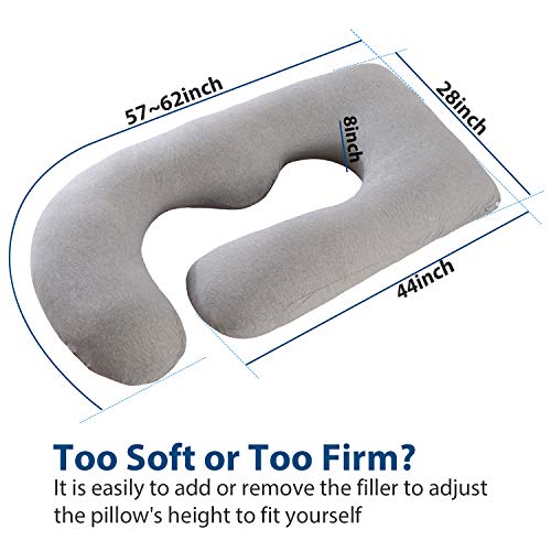 Image of U-Shaped Full Body Pregnancy Pillow for Sleeping - 57 inch Maternity Pillow with Removable Cover, Support for Back, Legs, Belly & Hips (Jersey-LightGrey)