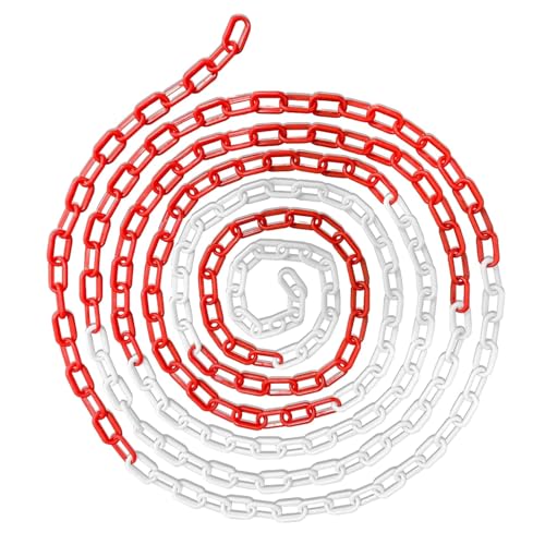 Meltryllis チェーン プラスチック 軽量プラスチックチェーン (6 mm) 長さ 5 メートルの産業用警告チェーン 取り付けが簡単 耐久性 警告標識分離チェーン (ホワイトレッド)