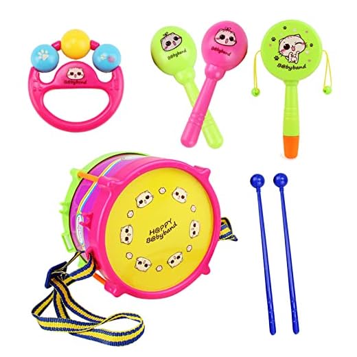 Kids Musical Instruments Set Roll Drum Toy Band Kit for Early Childhood Education and Development 5PCS (Sky Blue, One Size)