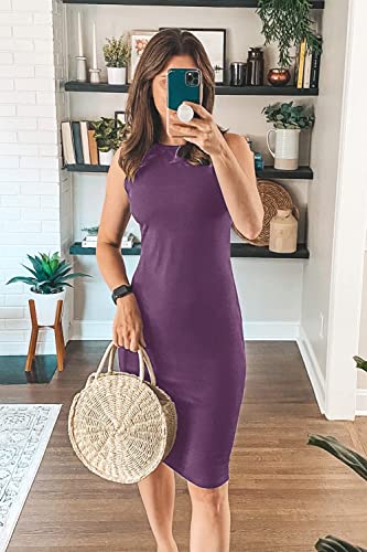 Image of PRETTYGARDEN Women's Summer Ribbed Bodycon Midi Dresses | Soft Stretchy Knit, Sleeveless Tank Dress, Slim Fitted, Elegant Spring Outfit for Work, Vacation Travel, Date Night, Party