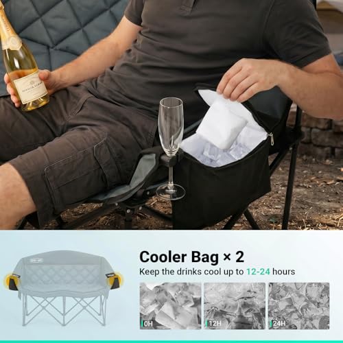 Overmont Oversized Double Camping Chair - Portable Folding with Cooler Bag - Image 5