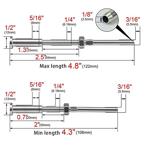 20 piezas de tensor invisible de cable roscado con extremo hexagonal para cable de 1/8 pulgada, color plata miniatura 4