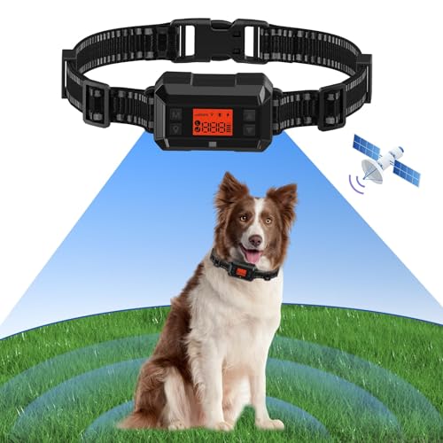 GPS Wireless Dog Fence, Electric Training Dog Collar Fence System for Dogs and Pets with Waterproof & Rechargeable Collar Receiver,Adjustable Warning Strength, Radius up to 1000 Yards
