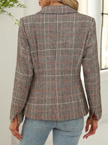 Lei sure Womens Houndstooth Plaid 2 Button Blazer Jacket Notch Lapel Business Casual Long Sleeve Office Blazer3