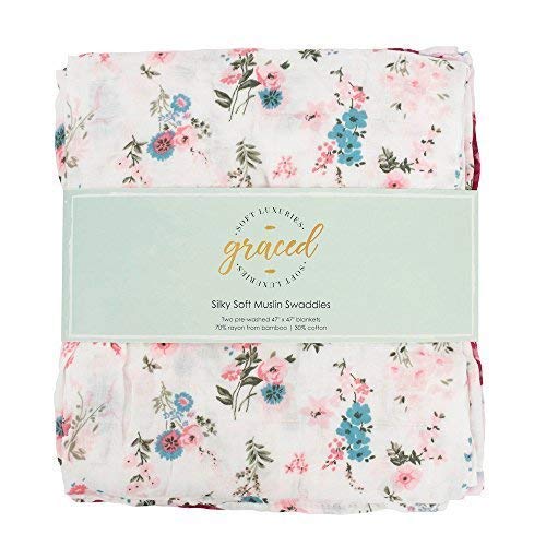 Graced Soft Luxuries 2 Pack Softest Bamboo Muslin Swaddle Blankets For Baby 70% Bamboo 30% Cotton Xl 47"X 47" (Floral Garden) #TOP1