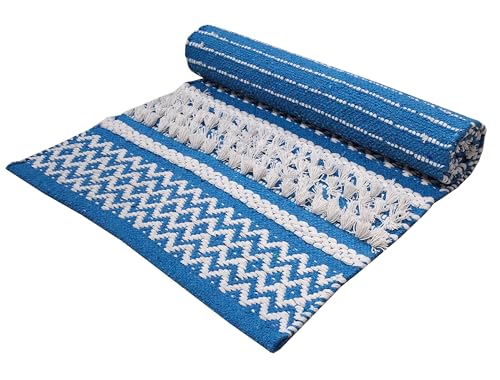 Image of 2x5 ft Cotton Rug Runner - Handwoven Carpet for Hallway, Entryway & Patio with Soft Texture and Modern Pattern
