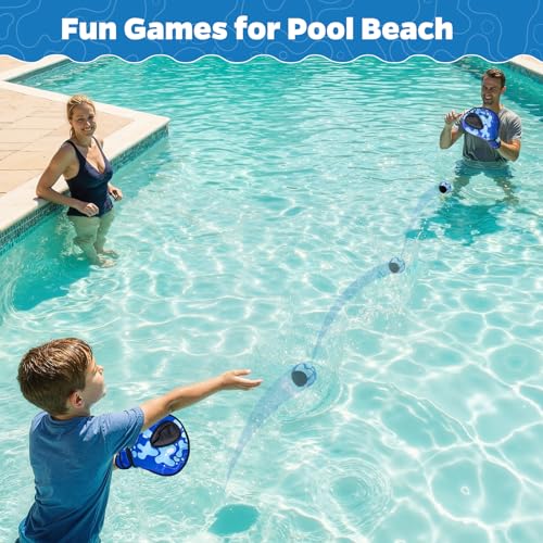 Ayeboovi Water Baseball Gloves Bouncing Ball Set for Pool Toys Beach Games,2 Baseball Style Glove for Catch Skipping Ball, Birthday Gift for Boy Girl Kid Age 8-12 & Adult Teen, Blue