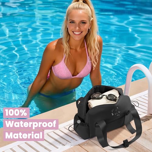 Small Gym Bag for Women with Wet Compartment, Mini Gym tote for Sport & Workout, Waterproof Cute Travel Duffle Bag, Black, KUKUPAK3