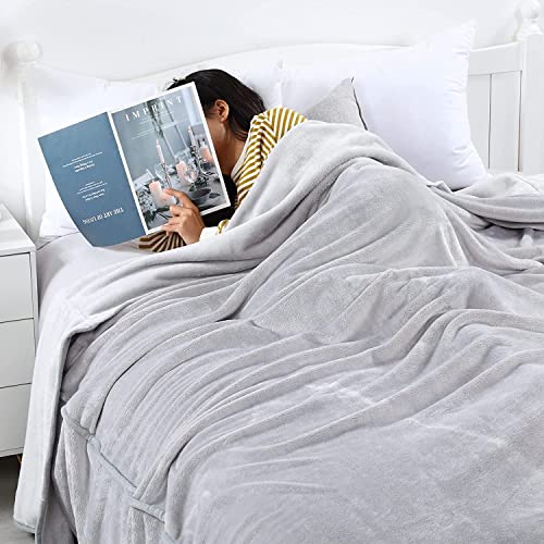 Hombys Oversized King 120X128 Extra Large Bed Flannel Thick Throw Blanket, Soft Light Grey 120X128 Warm Blanket, Outdoor Giant Blanket For Summer And Picnic #TOP2