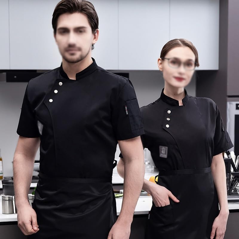 Vista 2 de Abrigo de chef unisex con bolsillos, camisa uniforme, chaqueta de chef, uniforme de verano para hotel, cocina, restaurante
