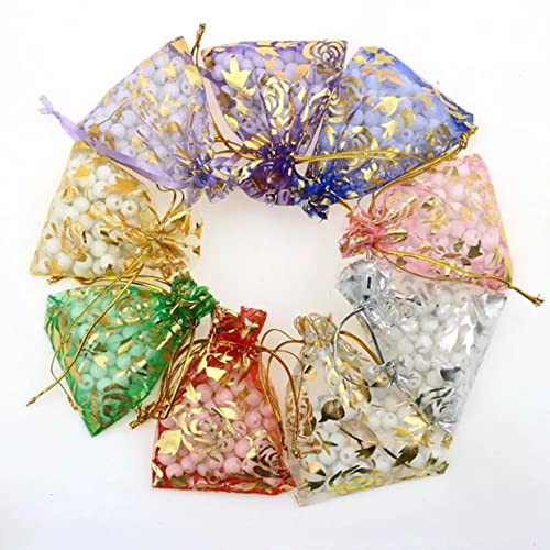 Image of Size : 9x12 Cms - Pack of 50 - Organza Drawstring Bag Potli, Precious Jewellery Pouch I Gifts Goodies and Candy Pouch Bags (Muli Colour)