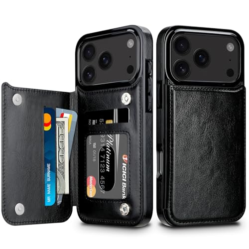 Coolden for iPhone 17 Pro Case Wallet with Card Holder Slot Shockproof Flip Folio Soft PU Leather Magnetic Closure Heavy Duty Durable Protective Cases Cover for iPhone 17 Pro Phone Case (Black)
