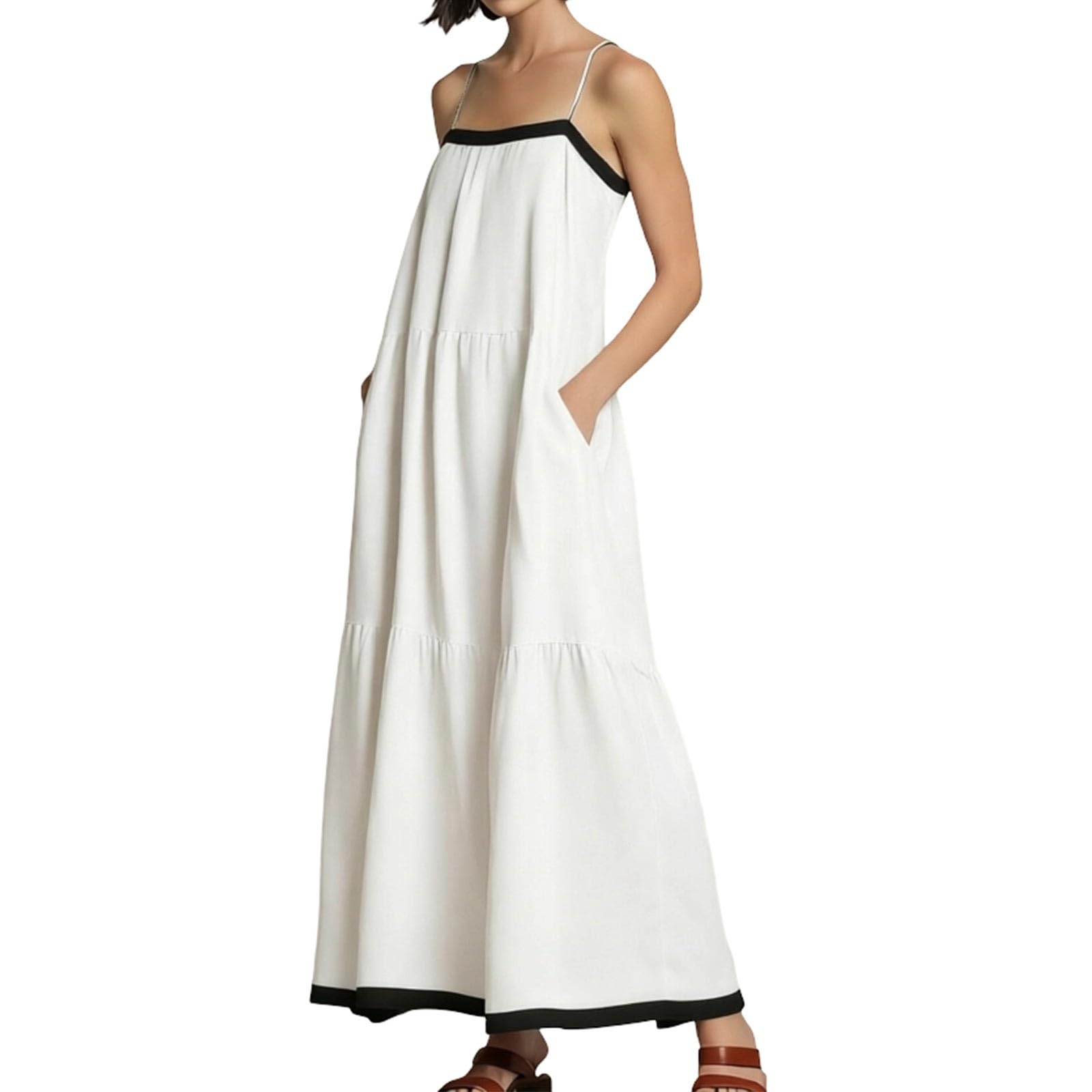 Elegante Vestido de Tirantes para Tallas Grandes, Ligero, Estilo Resort, Corte en A, Ideal para Viajes, con Ajuste Relajado y Ambiente Veraniego.