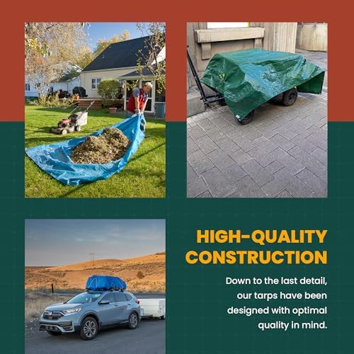Large Waterproof Tarp- Heavy Duty 11 Mil Thick Poly Tarpaulin Ideal for Canopy Tents, Boats, RV or Pool Covers- Multipurpose Protective Tarps with Grommets for Indoor and Outdoor Use | 8' x 10' 2 Pack — view 4