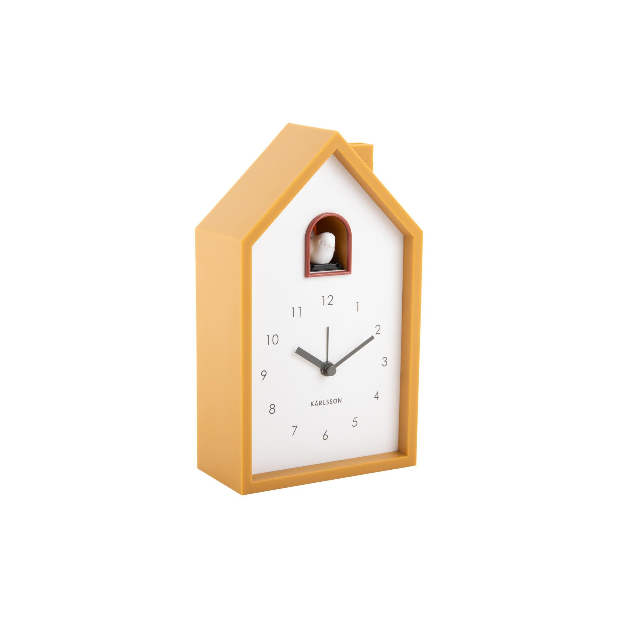 Karlsson Ochre Yellow Modern Cuckoo Alarm Clock, Yellow, 12 X 6 X 20 Cm, Rectangle, Thermoplastic Alarm Clock For Bedroom