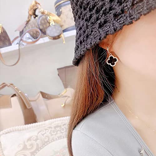 Xudejun Gold Plated 925 Sterling Silver Gem Hoop Earrings Clover Designs With Crystal Charms Crystal Natural Gemstone Dangle Earrings For Women (Onyx Black)……… #TOP6