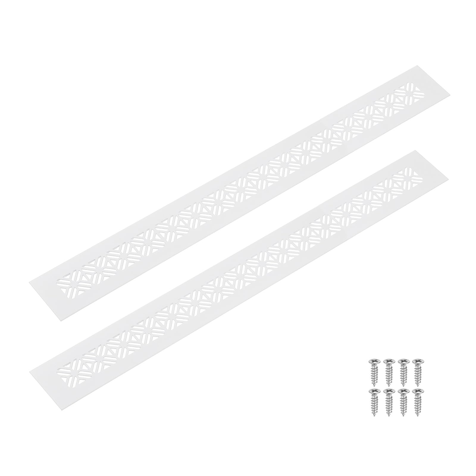 sourcing map 2Pcs Aluminum Alloy Air Vents, 500 x 50mm / 19.7 x 2" Rectangle Louvered Ventilation Grille Cover with Mounting Screws for Door Cabinet Wardrobe, White