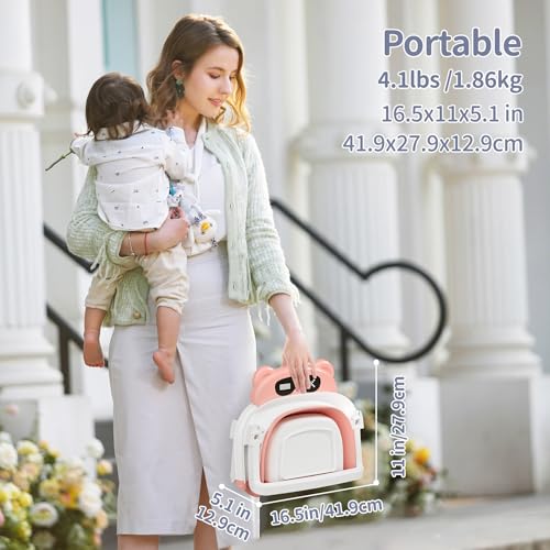 Image of Collapsible Baby Bathtub for Newborn to Toddler (0-18 Months) - Foldable Baby Bath Tub with Soft Towel, Newborn& Infant Bathtub for Travel and Outdoor, Pink