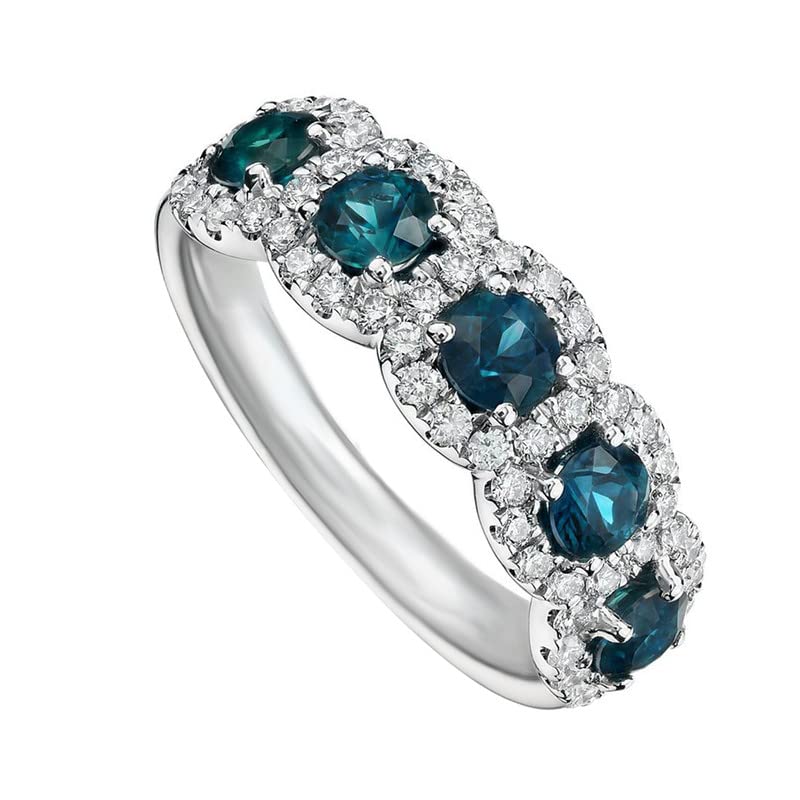 925 Sterling Silver Round Shape Natural London Blue Topaz Gemstone Silver Jewelry Woman'S Eternity Ring