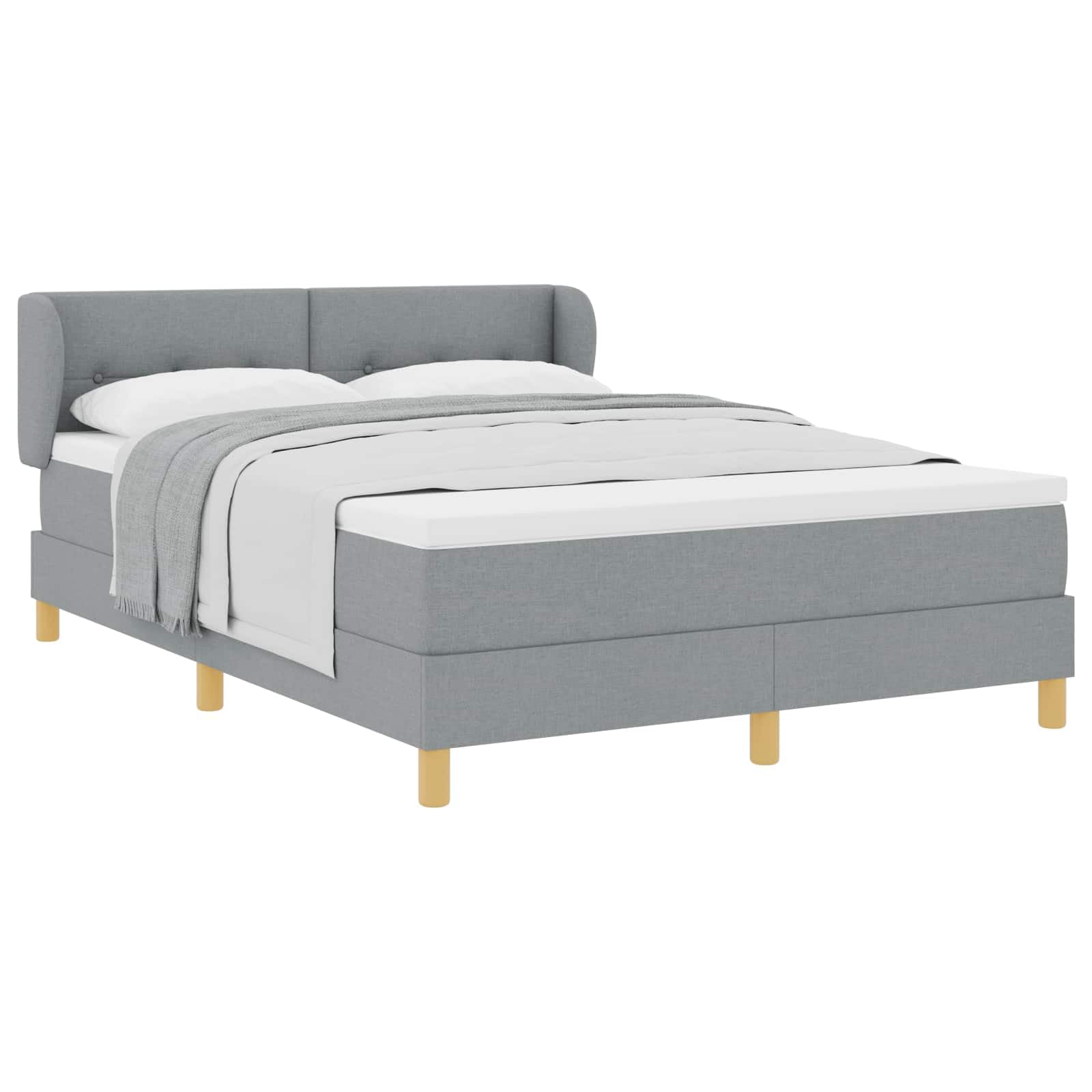 Cama con somier con colchón gris claro, 140 x 190 cm, funda de tela, cabecero ajustable, marco de madera estable, núcleo de muelles ensacados para parejas, dormitorio moderno