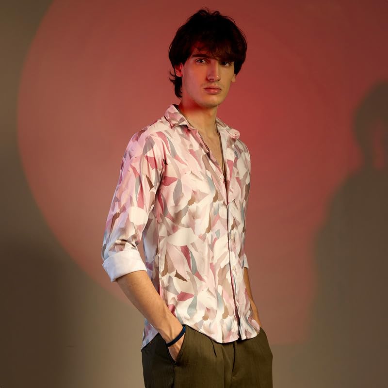 Image of CAHOOT Men's Foliage Strokes Shirt for Casual Wear | Spread Collar | Long Sleeve | Button Closure | Shirt Crafted with Comfort Fit for Everyday Wear